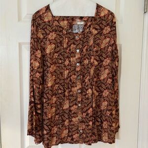Soft Surroundings Brown Floral Button-Down Shirt NWT Medium